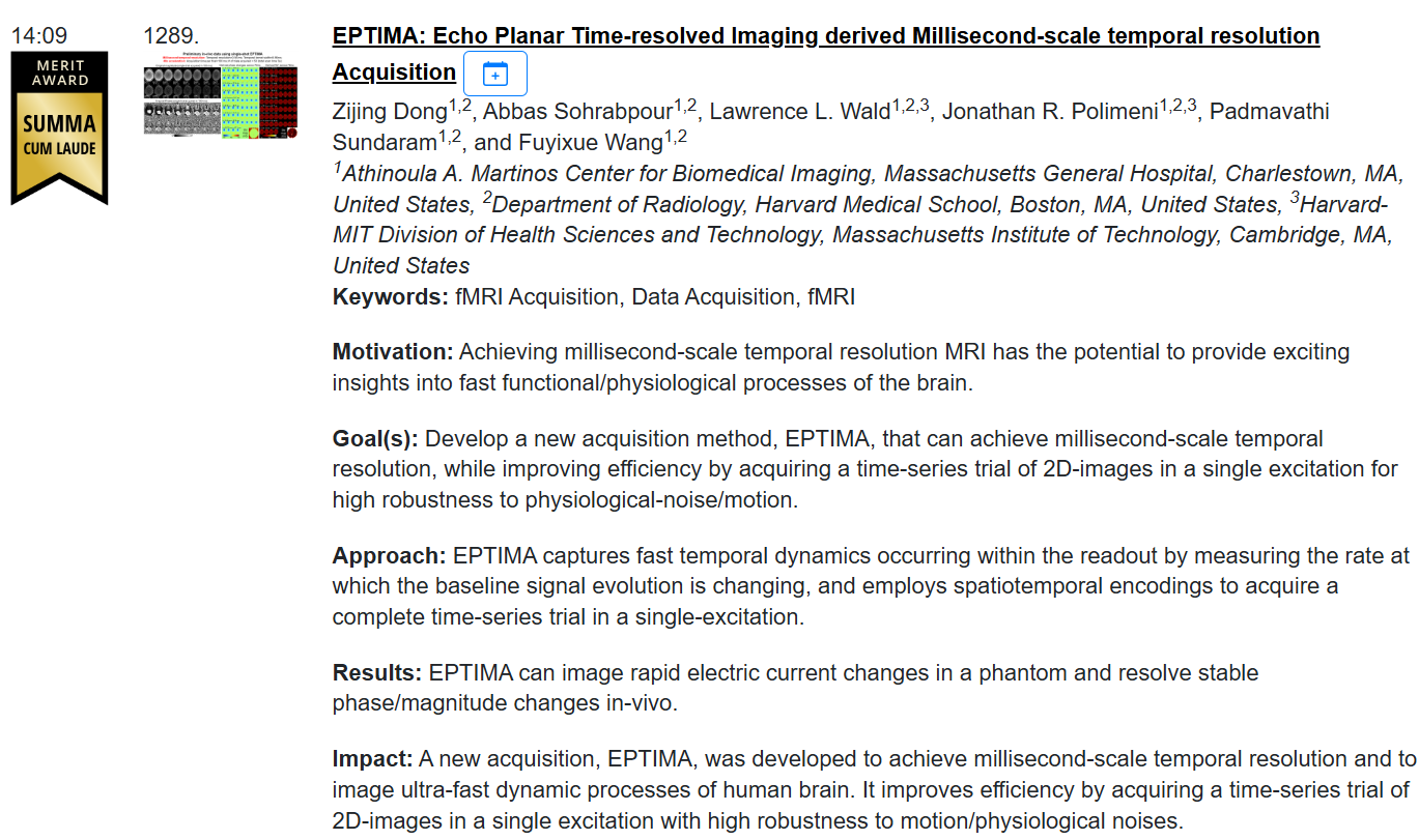 EPTIMA awarded ISMRM Summa Cum Laude Merit Award and AMPC Highlights at ISMRM 2024