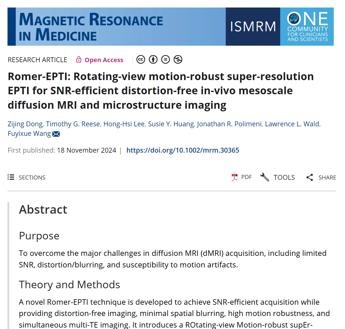 Romer-EPTI paper published in MRM