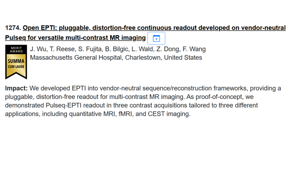 Jian won Summa Cum Laude Merit Award at ISMRM 2025